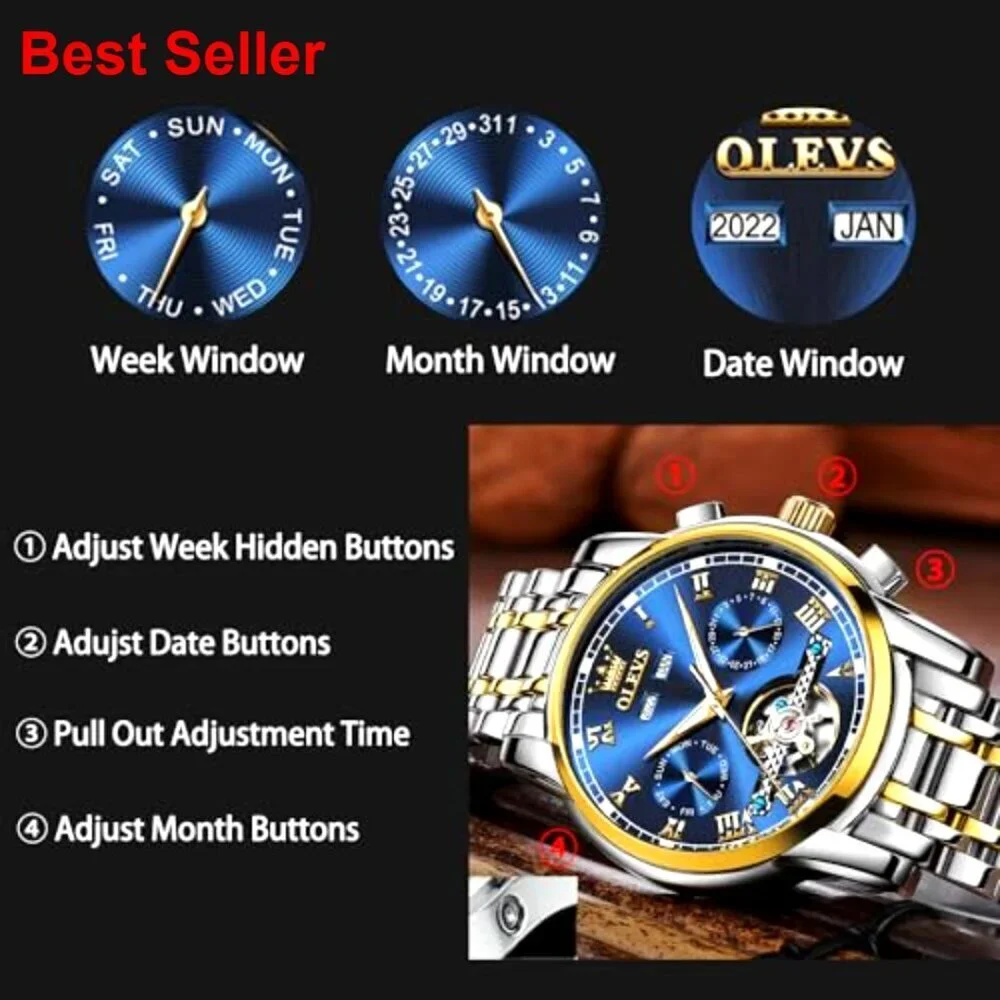 Automatic Self-Wind Mechanical Watch with Stainless Steel Strap